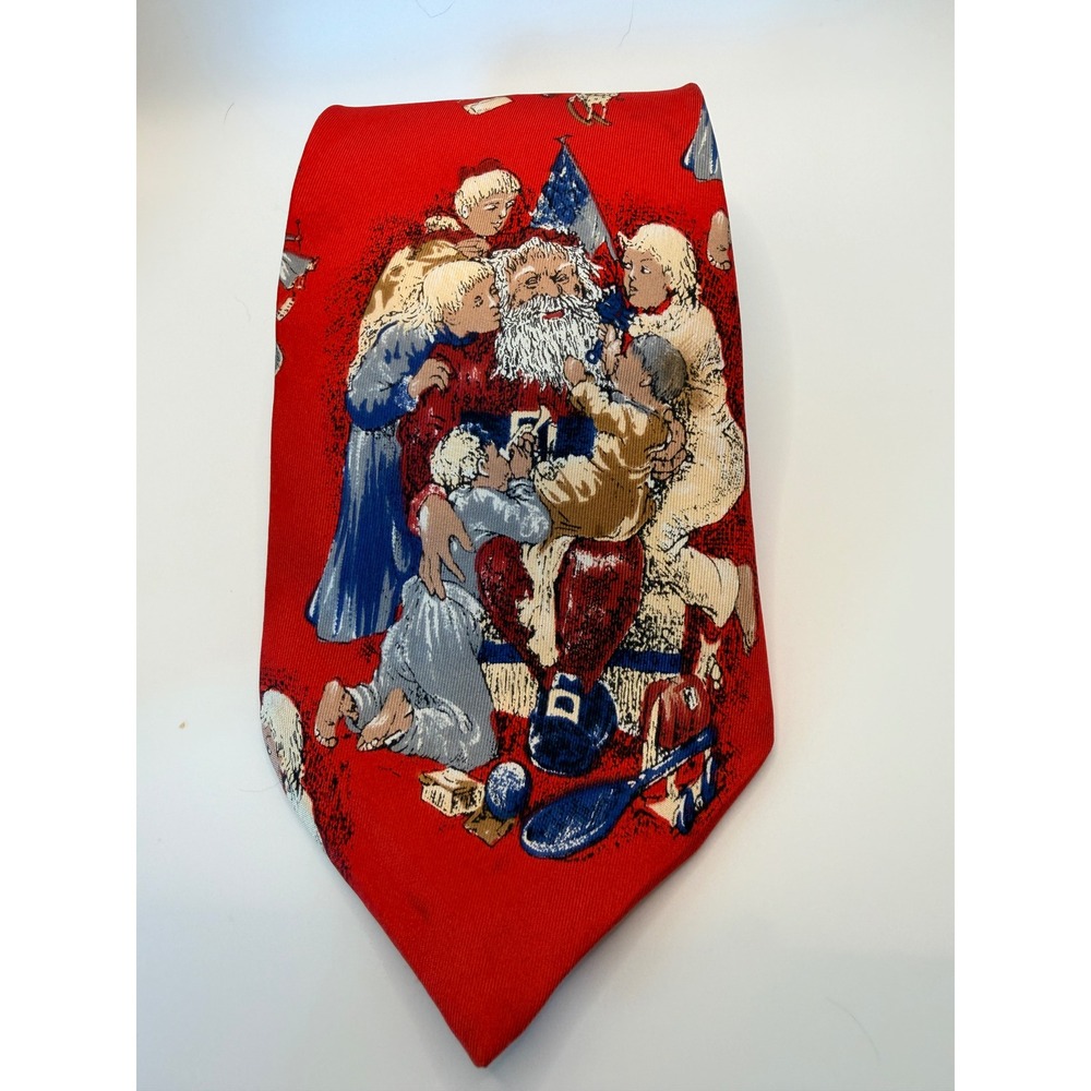 Wembley Vintage Christmas Santa Claus Silk Necktie Red Holiday USA Made